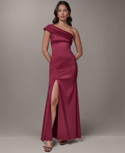 Donna Karan New York Women's One-Shoulder Long Sheath Dress with Front-Slit
