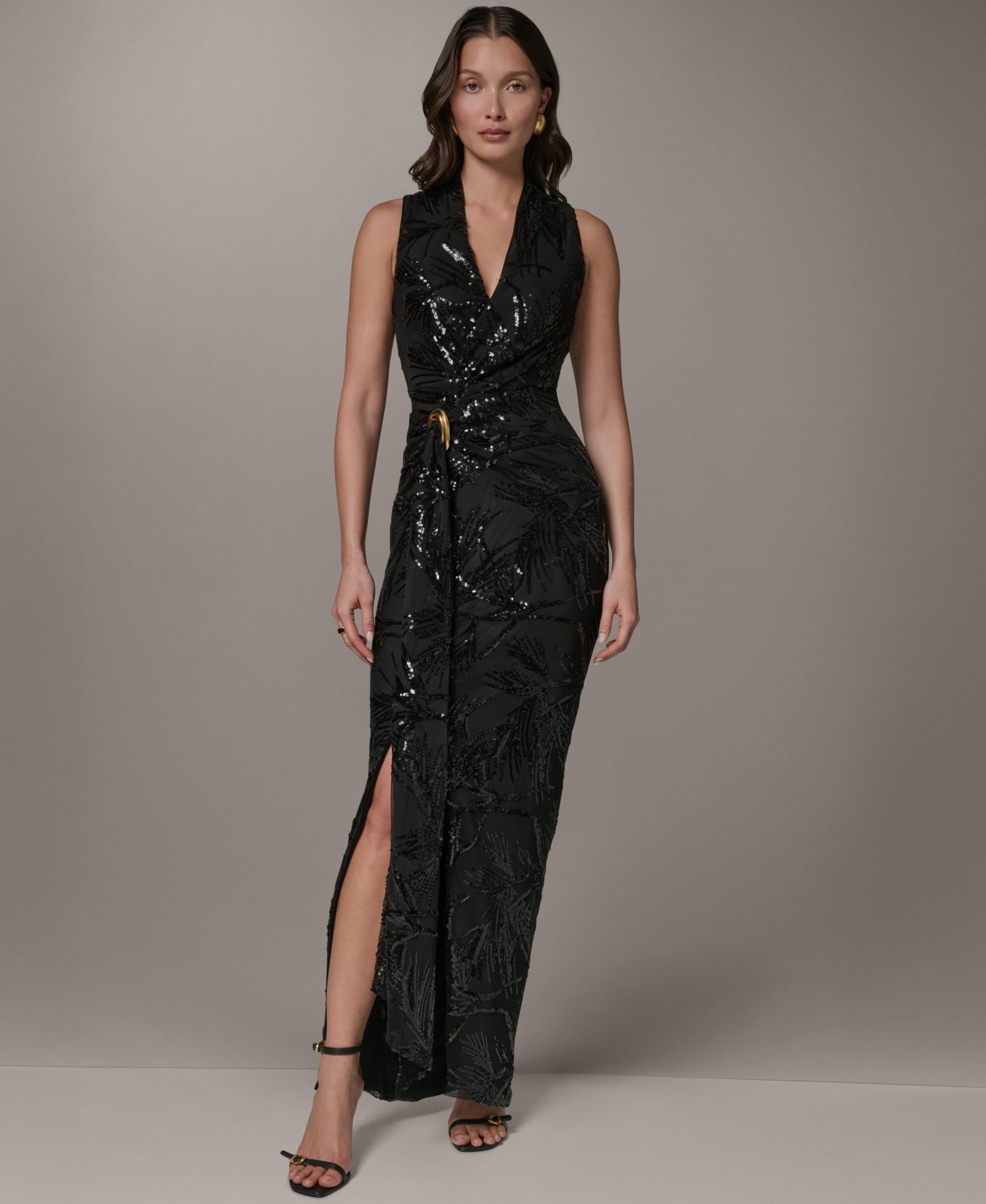 Женское платье Donna Karan New York Sequin Mesh V-Neck Long Wrap