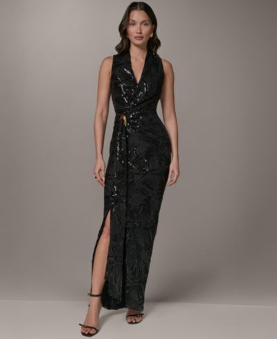 Женское платье Donna Karan New York Sequin Mesh V-Neck Long Wrap