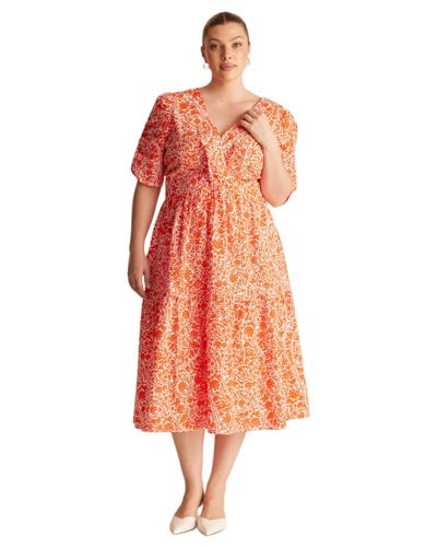 ESTELLE Plus Size Dreamaya Tiered V-neck Fit Flare Midi Dress