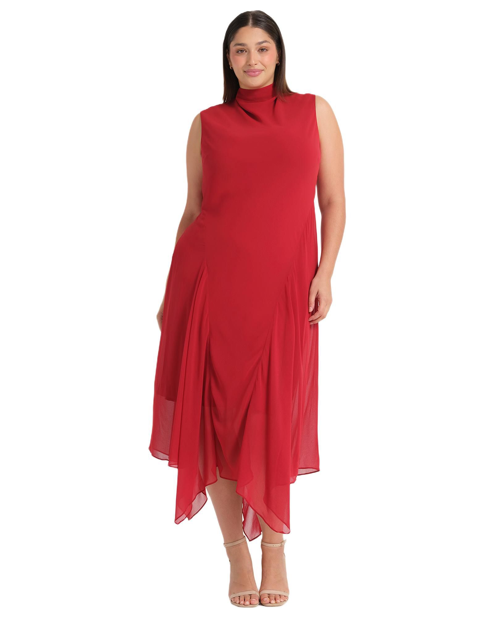 ESTELLE Plus Size Holly Halter Assymetric Sheath Midi Dress Женский