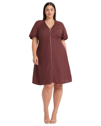 ESTELLE Women's Heather Linen Zip-Front Fit Flare Mini Dress