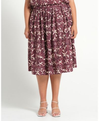 ESTELLE Plus Size Brinley A-line Pleated Print Midi Skirt