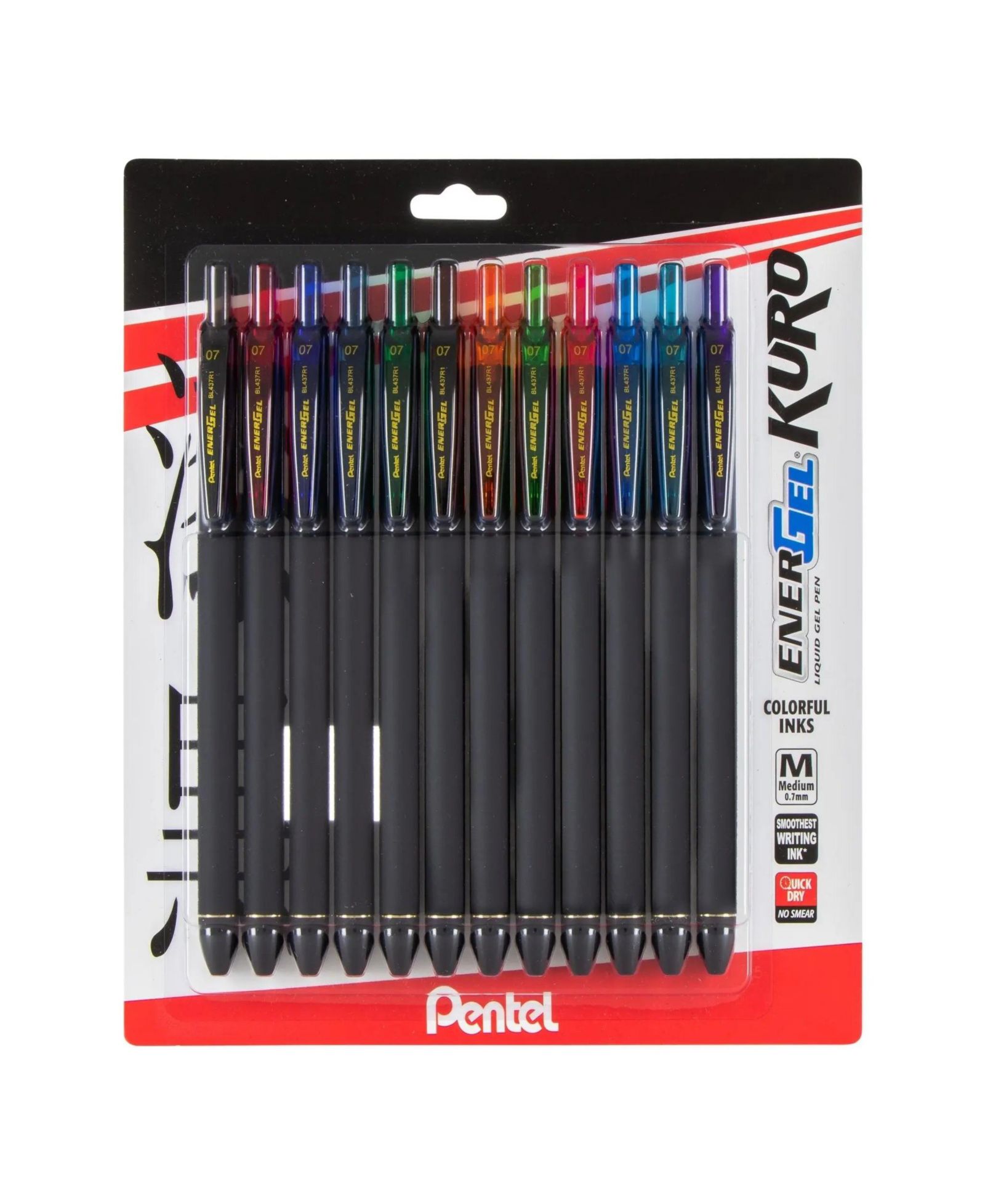 Pentel EnerGel Kuro гелевая ручка, (0.7mm) Medium, набор 12 шт