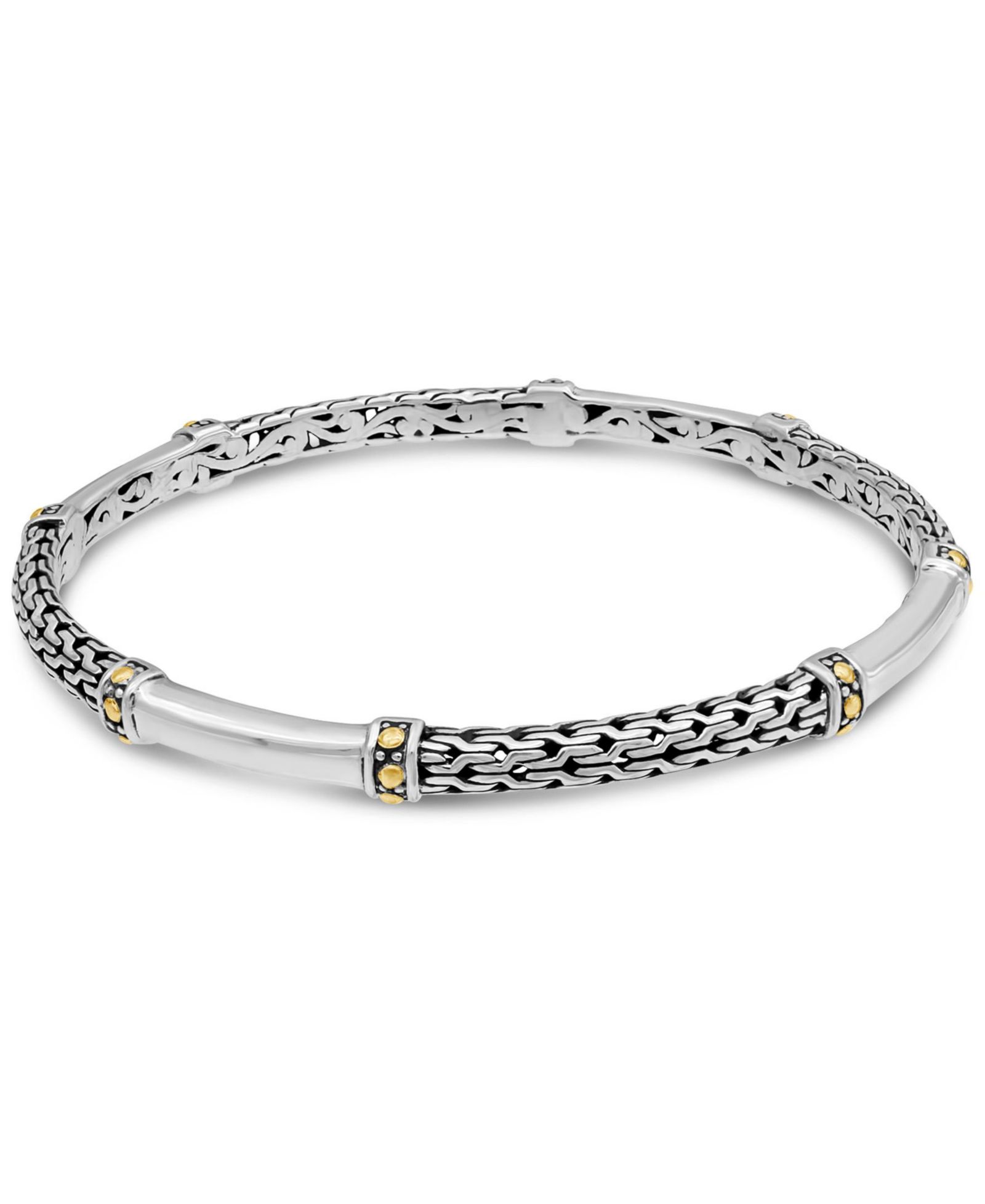 Devata Dragon Bone Slide-on Bangle Bracelet in Sterling Silver and 18K Gold Accents