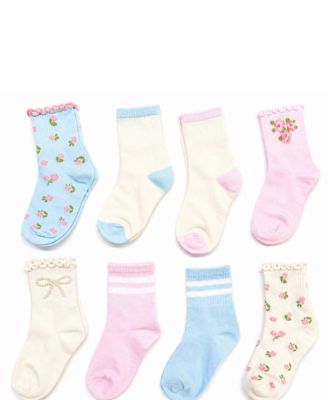 Rainbow Sugar Girls' 4-8.5 Mid Crew Socks, 8-Pack