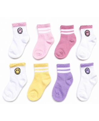 Rainbow Sugar Girls' 4-8.5 Mid Crew Socks, 8-Pack