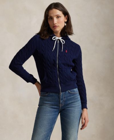 Женское худи из хлопковой вязки Polo Ralph Lauren с полной молнией