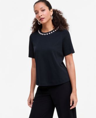 I.N.C. International Concepts Women's Embellished Crewneck T-Shirt, Macy's Exclusive
