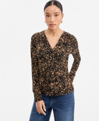 I.N.C. International Concepts Women's Long-Sleeve V-Neck Print Blouse, Macy's Exclusive