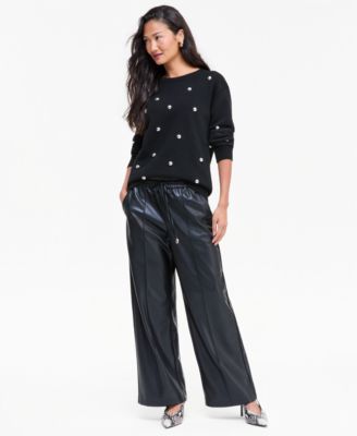 I.N.C. International Concepts Women's Drawstring Wide-Leg High-Waist Faux Leather Pants, Macy's Exclusive