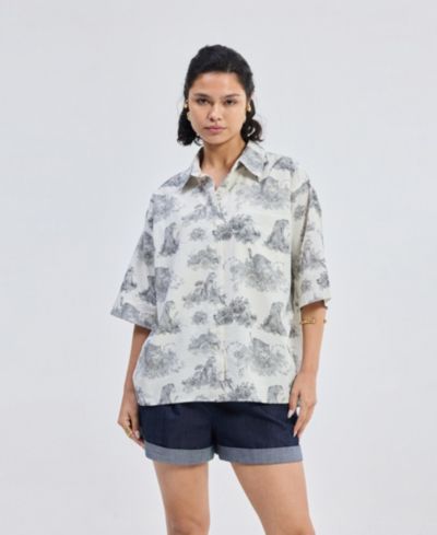Женская рубашка Reistor Oversized High-Low с анималистичным принтом
