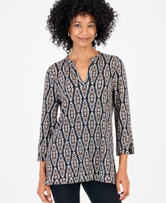 JM Collection Women's Opulent Travels 3/4-Sleeve Splitneck Tunic, Macy's Exclusive