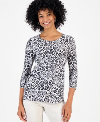 JM Collection Women's Bold Leopard 3/4-Sleeve Jacquard T-Shirt, Macy's Exclusive