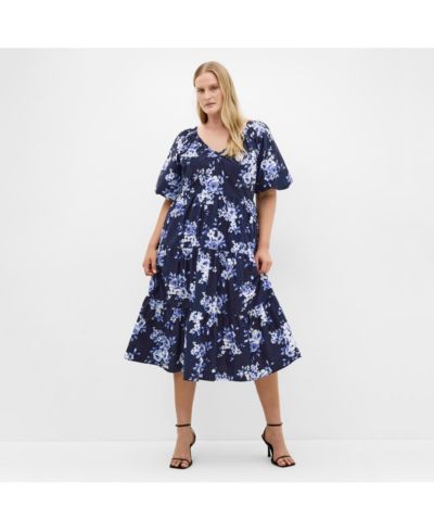 CITY CHIC Women's Fantasy Berry Floral Print V Neck Dress