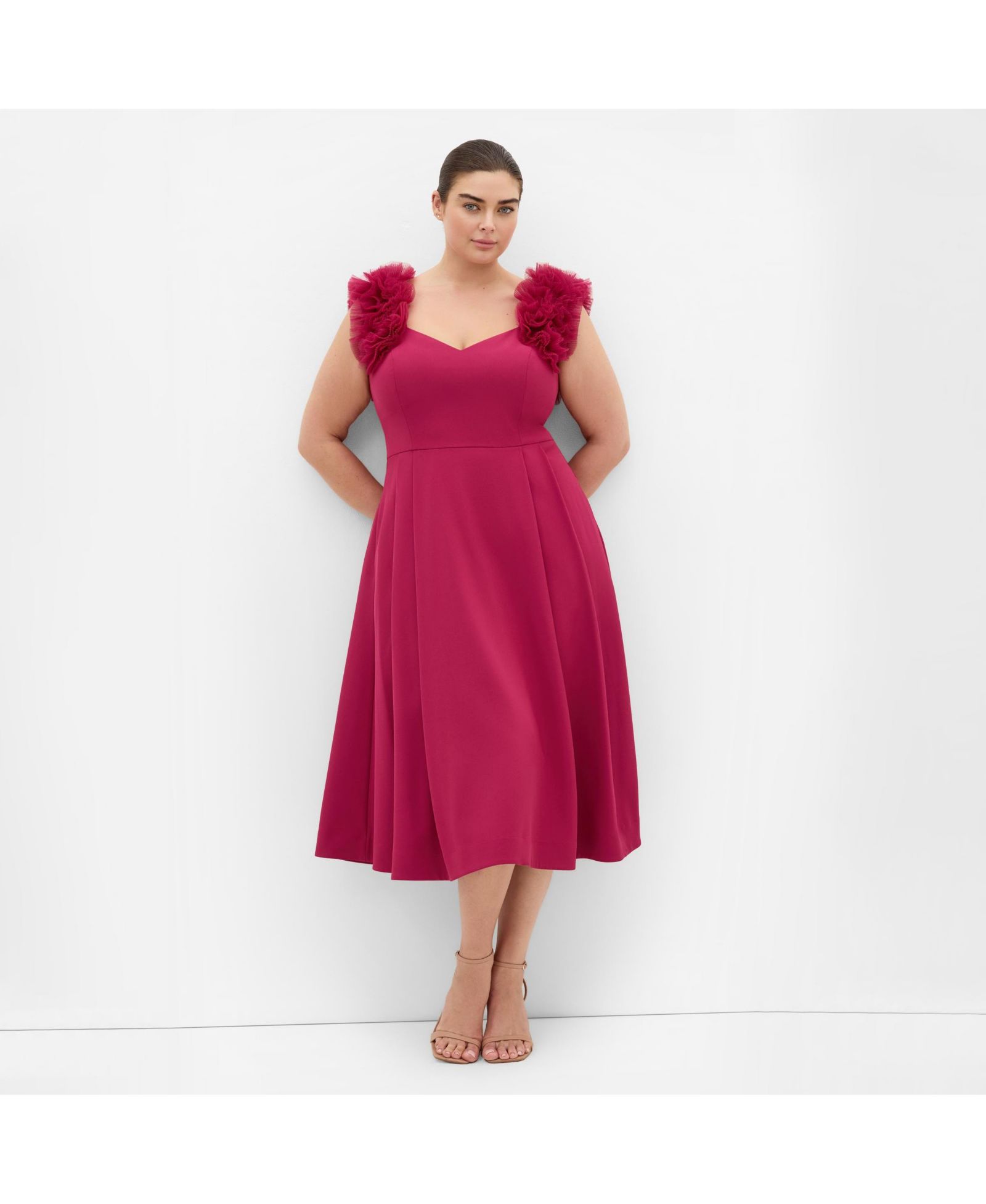 CITY CHIC Women's Roselyn Ruffle Tulle Midi Dress