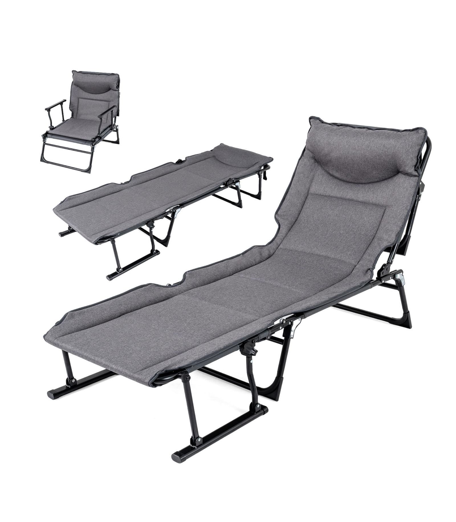 Складной кемпинговый шезлонг Slickblue 3 in 1 Folding Camping Cot Comfy Padded Convertible Single Sofa Chair