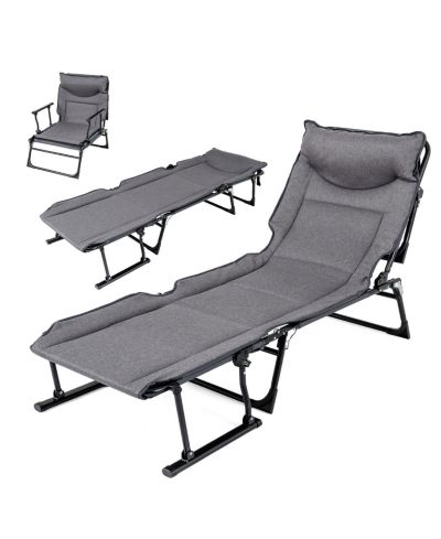 Складной кемпинговый шезлонг Slickblue 3 in 1 Folding Camping Cot Comfy Padded Convertible Single Sofa Chair