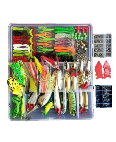 GNUADZ 275pcs Fishing Lure Kit Frogs Spoons Grasshoppers Bass Trout