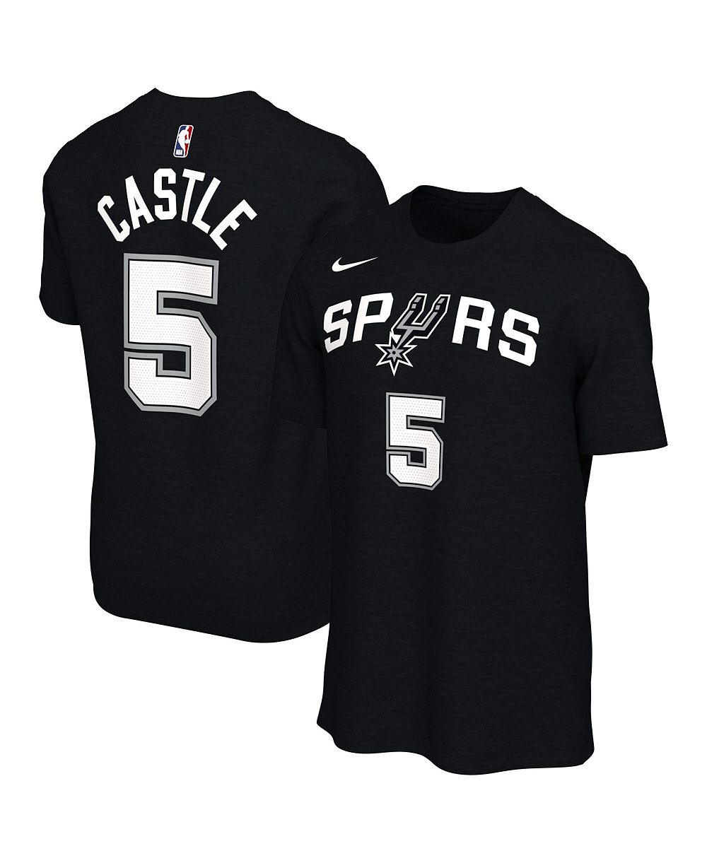 Мужская и женская футболка Nike Black San Antonio Spurs Stephon Castle Name & Number