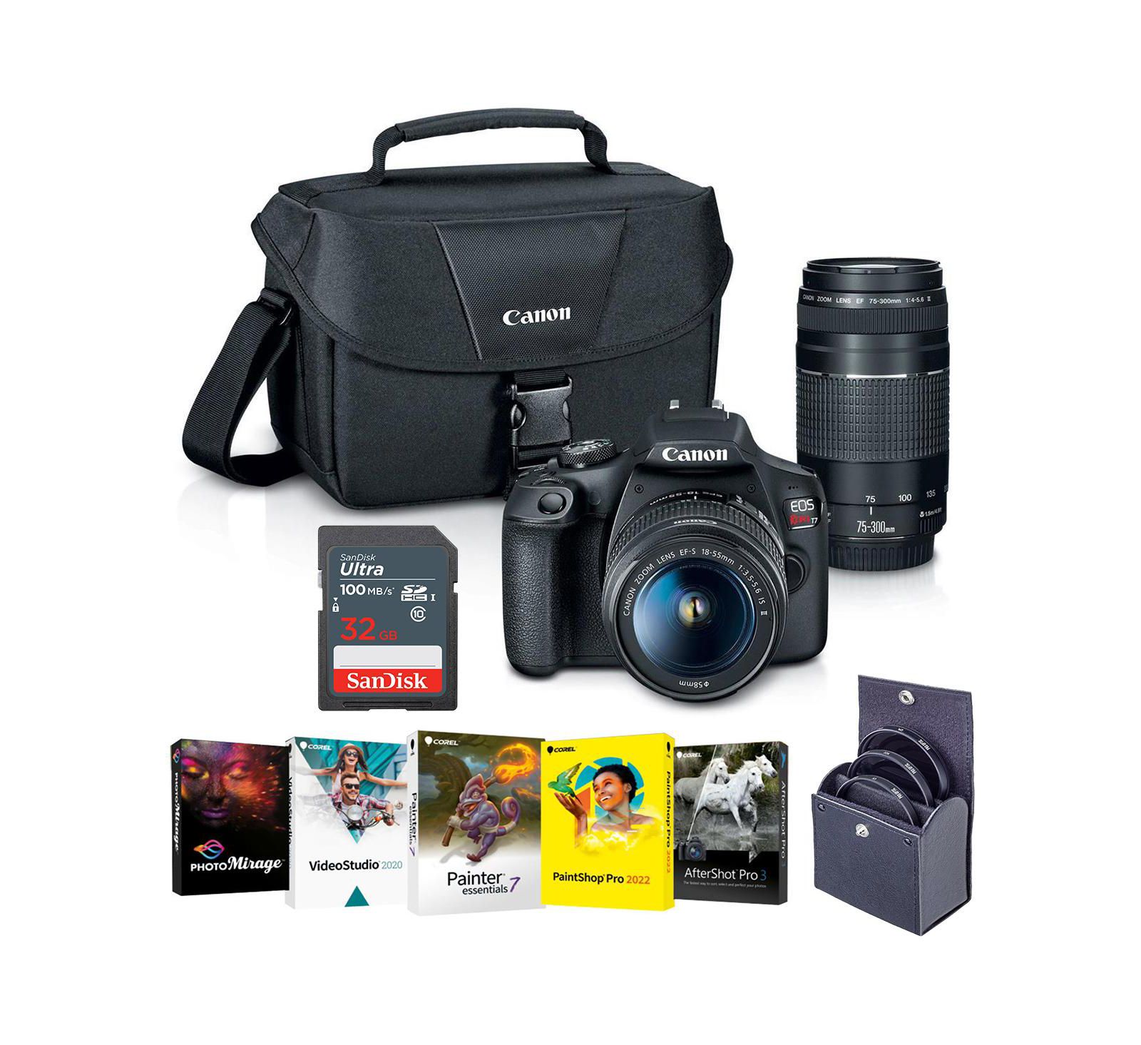 Canon EOS Rebel T7 24.1MP DSLR Camera with EF-S 18-55mm f/3.5-5.6 IS II Lens and EF 75-300mm f/4-5.6 III Lens - Bundle with 32GB SDHC Card, 58mm