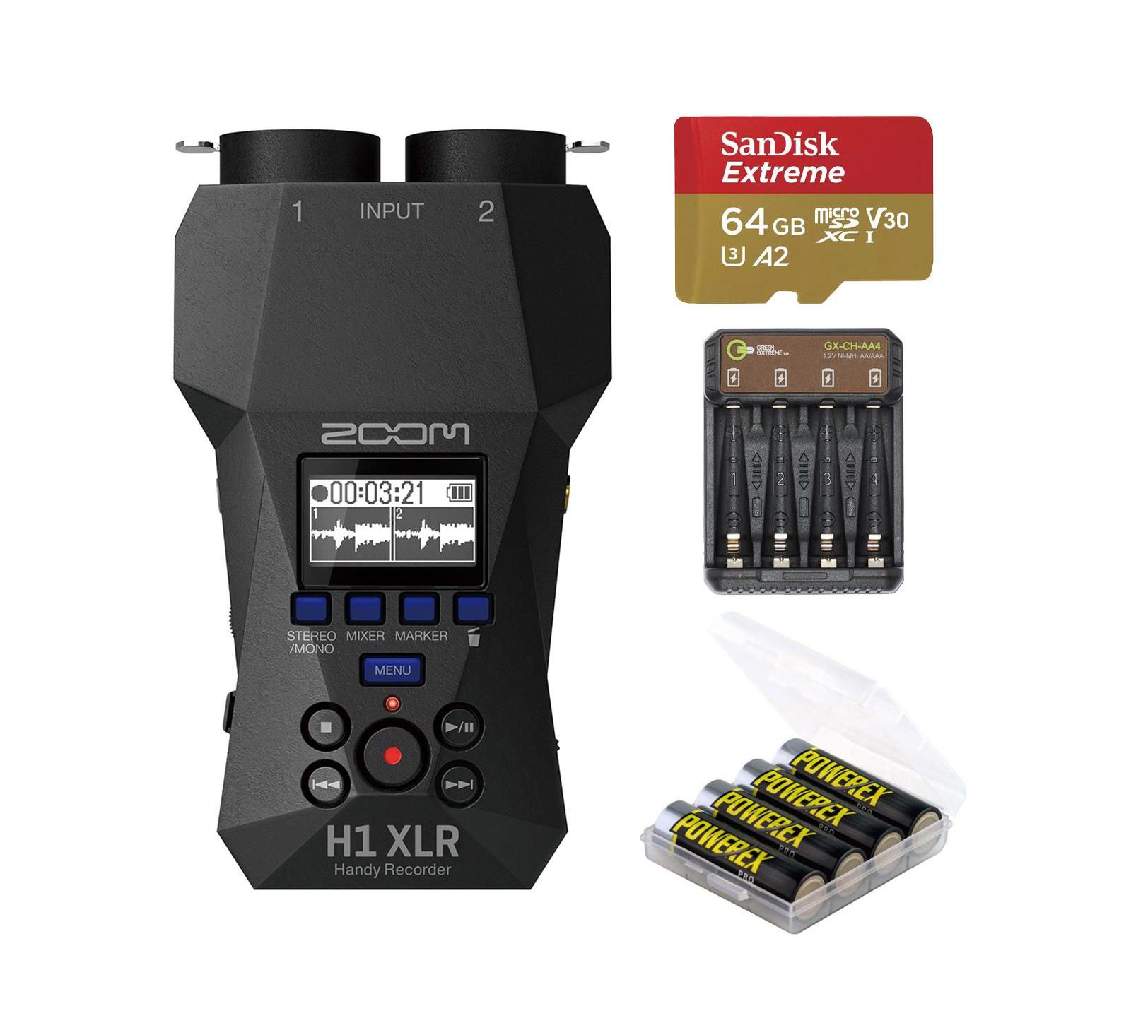Портативный рекордер Zoom H1 XLR 32-Bit Float с картой памяти 64GB и зарядным устройством GX-CH-AA4