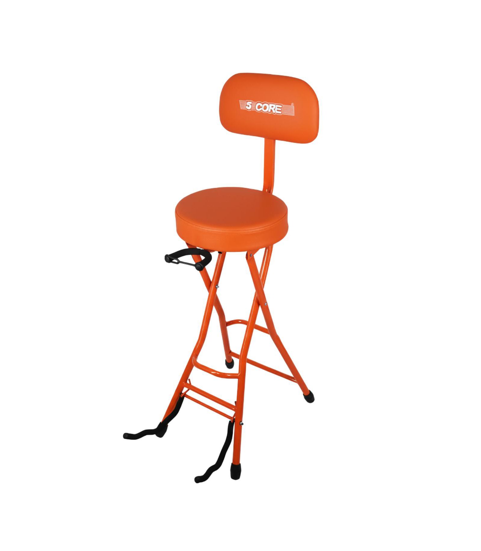 5Core Guitar Stool 3.15" Padded Chair w Backrest Foldable Music Seat Built in Foot Rest Guitar Stand