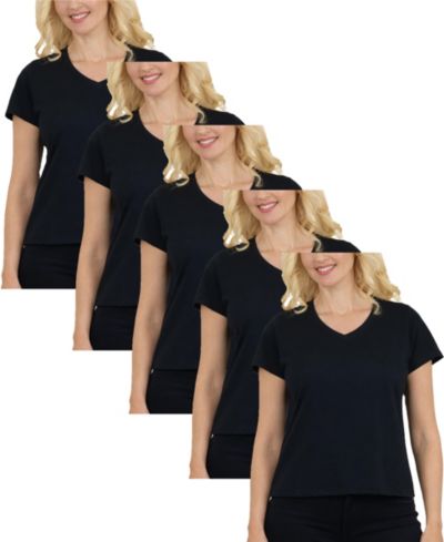 Galaxy By Harvic Women's Divatee Relaxed Fit V-Neck Short Sleeve T-Shirt-5 Pack