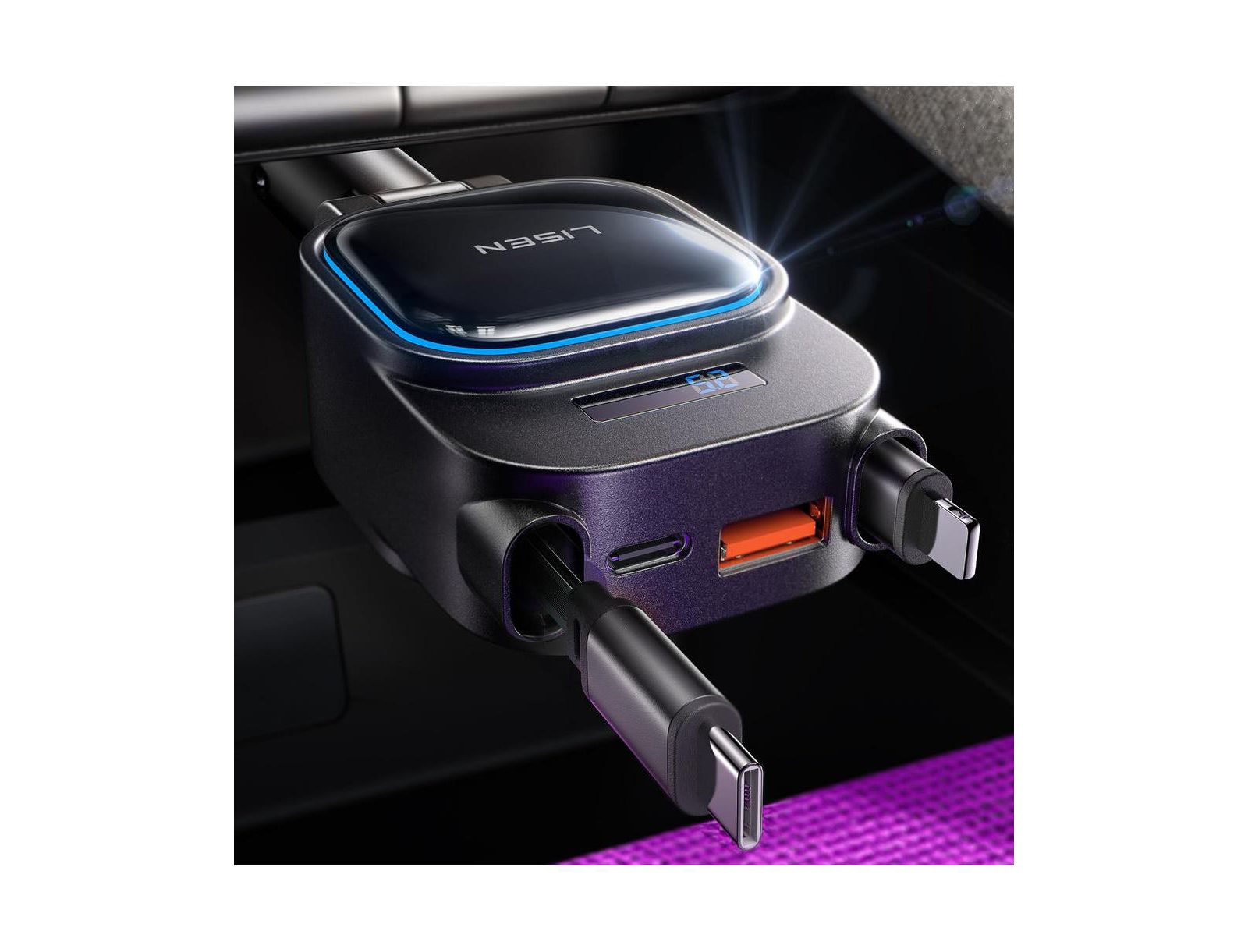 Автомобильное зарядное устройство LISEN 96W 24V 4-in-1 с USB-C и USB-A для iPhone, Samsung, iPad