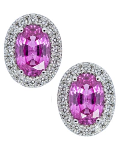 Macy's Pink Sapphire (1 ct. t.w.) & Diamond (1/5 ct. t.w.) Stud Earrings in 14k White Gold