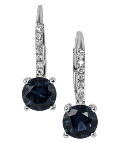 Серьги-подвески Macy's Sapphire (2 ct. t.w.) & Diamond (1/10 ct. t.w.) в белом золоте 14k