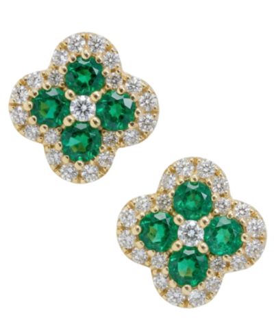 Macy's Серьги-гвоздики Macy's Emerald & Diamond в 14k Yellow Gold