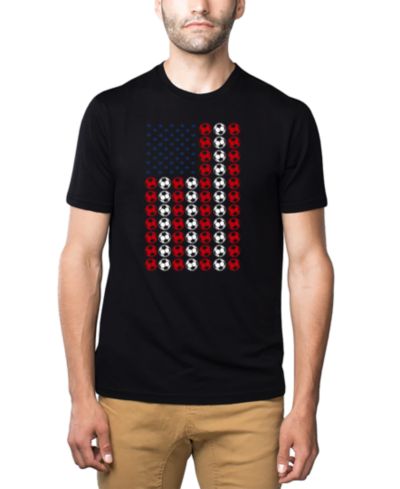 LA Pop Art Men's American Flag Soccer Balls Word Art Cotton and Polyester Blend T-Shirt