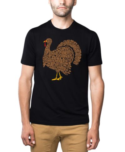 LA Pop Art Men's Thanksgiving Turkey Word Art Cotton and Polyester Blend T-Shirt