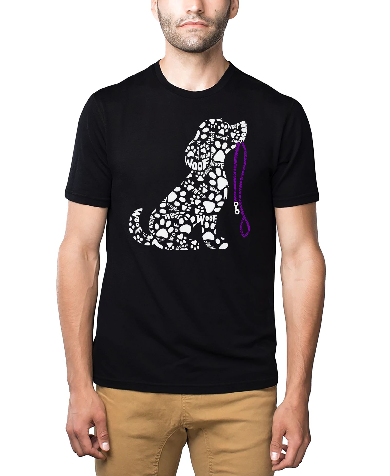 LA Pop Art Men's Dog Leash Word Art Cotton and Polyester Blend T-Shirt