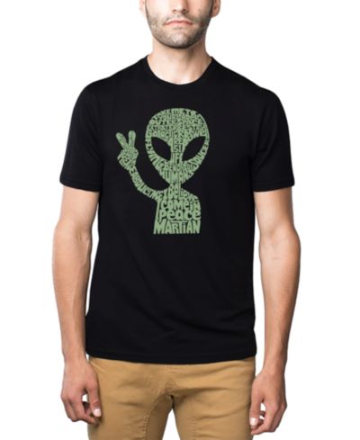 LA Pop Art Men's Alien Extraterrestrial Word Art Cotton and Polyester Blend T-Shirt