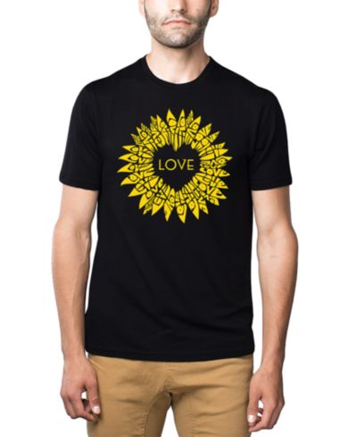 LA Pop Art Men's Love Sunflower Word Art Cotton and Polyester Blend T-Shirt