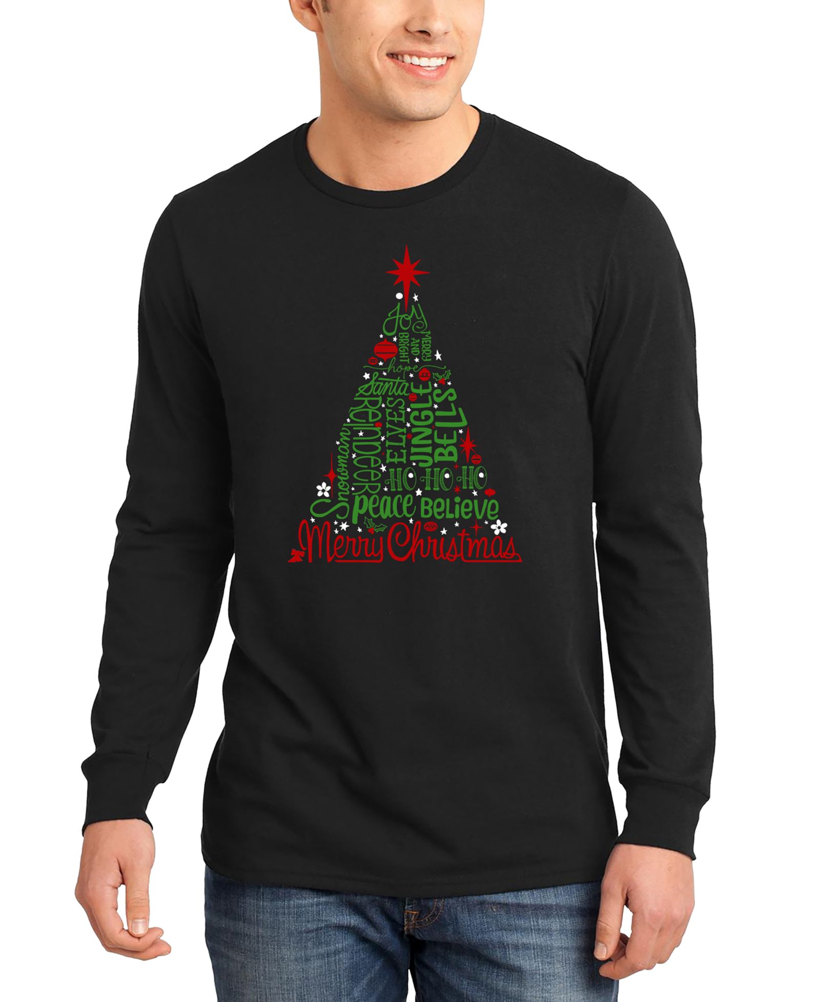 Мужская футболка с длинным рукавом LA Pop Art Holiday Christmas Tree Word Art