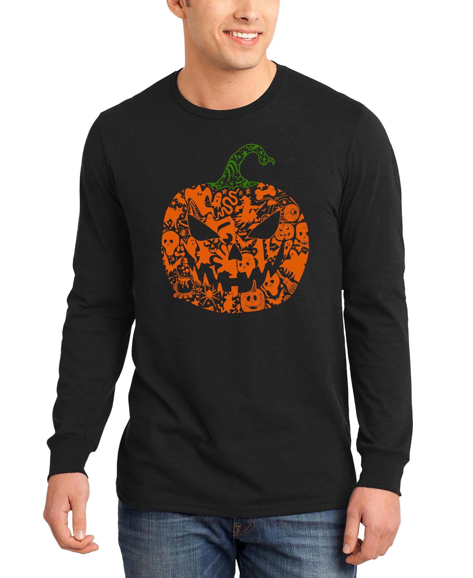 Мужская футболка LA Pop Art Halloween Pumpkin с длинным рукавом