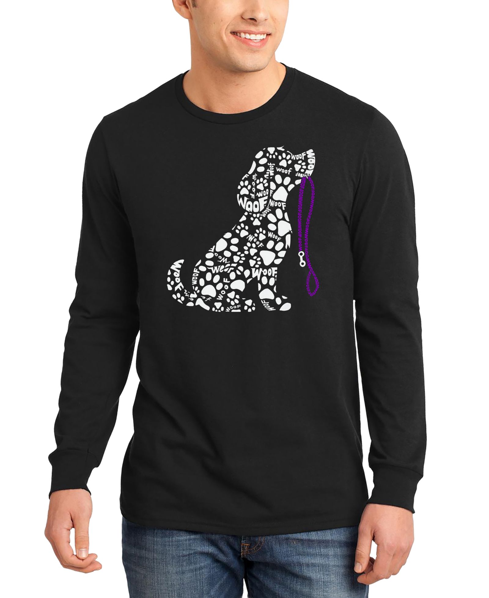 LA Pop Art Men's Dog Leash Word Art Long-Sleeve T-Shirt