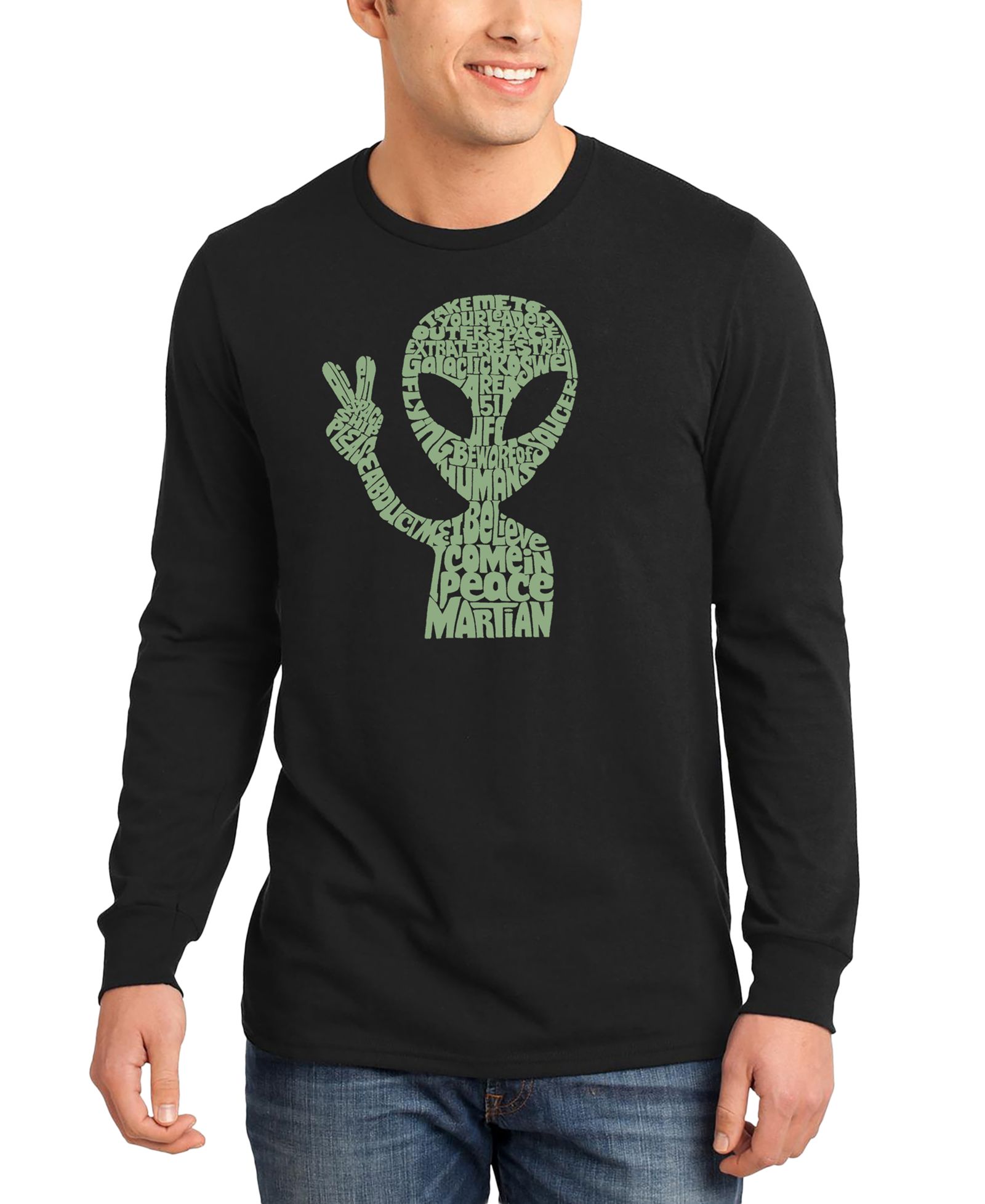 Мужская футболка LA Pop Art Peace Alien Word Art с длинным рукавом