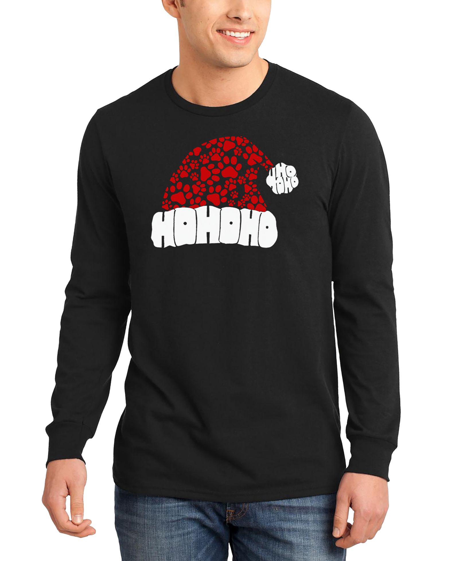 Мужская футболка LA Pop Art Santa Hat Paw Print Word Art Long-Sleeve T-Shirt