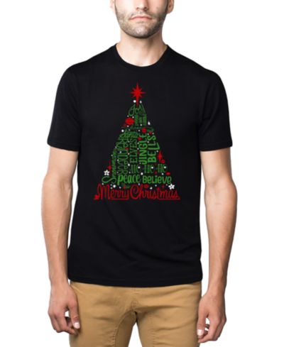 LA Pop Art Men's Holiday Christmas Tree Word Art Cotton and Polyester Blend T-Shirt