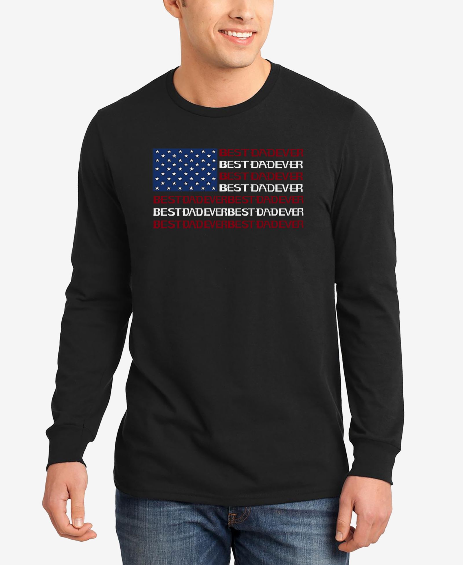 LA Pop Art Мужская футболка Long-Sleeve Best Dad Ever American Flag Word Art