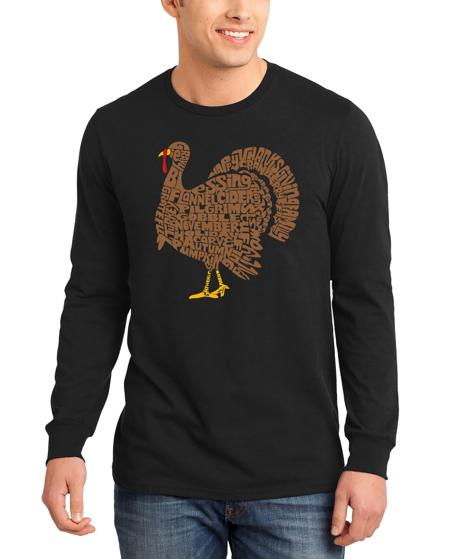 LA Pop Art Мужская футболка Long-Sleeve Thanksgiving Turkey Word Art
