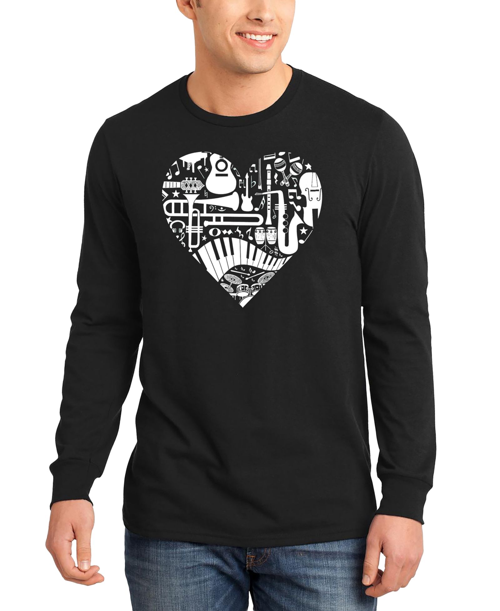 Мужская футболка с длинным рукавом LA Pop Art Music Instruments Heart Word Art