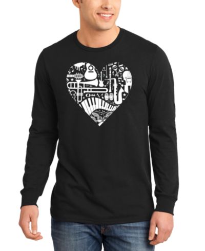 Мужская футболка с длинным рукавом LA Pop Art Music Instruments Heart Word Art