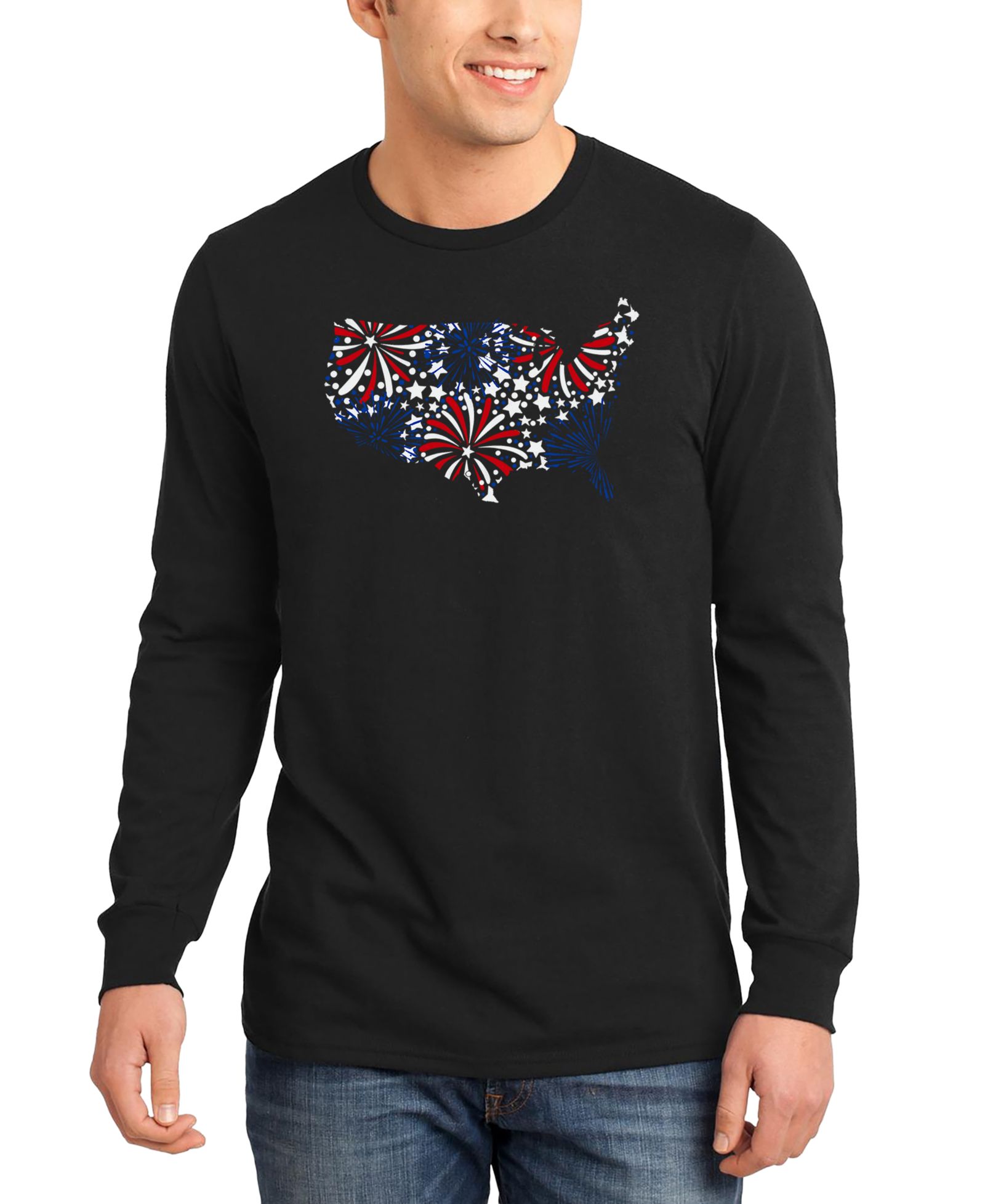 Мужская футболка с длинным рукавом LA Pop Art USA Fireworks and Stars Word Art