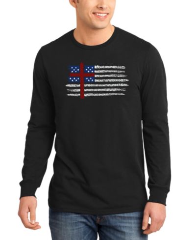 LA Pop Art Men's One Nation Under God American Flag Cross Word Art Long-Sleeve T-Shirt