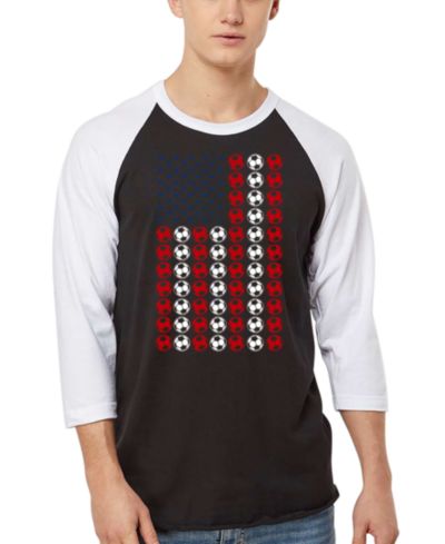 LA Pop Art Men's American Flag Soccer Balls Word Art Raglan-Sleeve T-Shirt